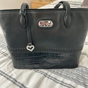 Brighton Black Leather Tote with Heart Charm